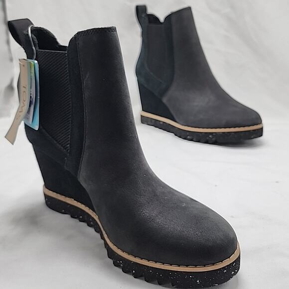TOMS MADDIE BLACK/LEATHER/SUEDE PULL UP BOOTS WATERPROOF WEDGE LADIES 7🔥NWOB🔥 - Picture 15 of 16